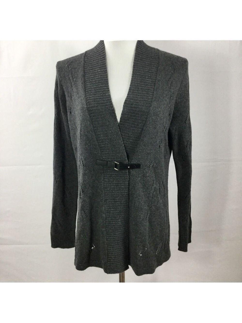 ELLIOTT Lauren Gray Silk and Cashmere Open Knit Cardigan Sweater Size S